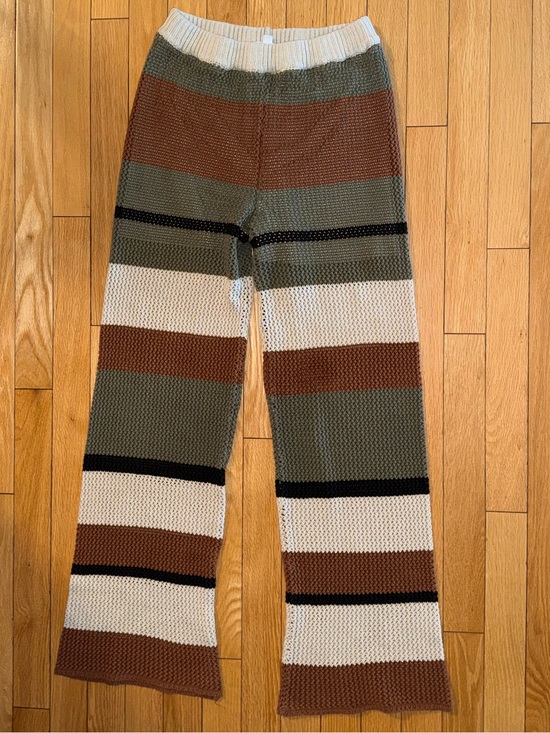 Pants - Knit Flare Pants in Olive, Cream & Brown